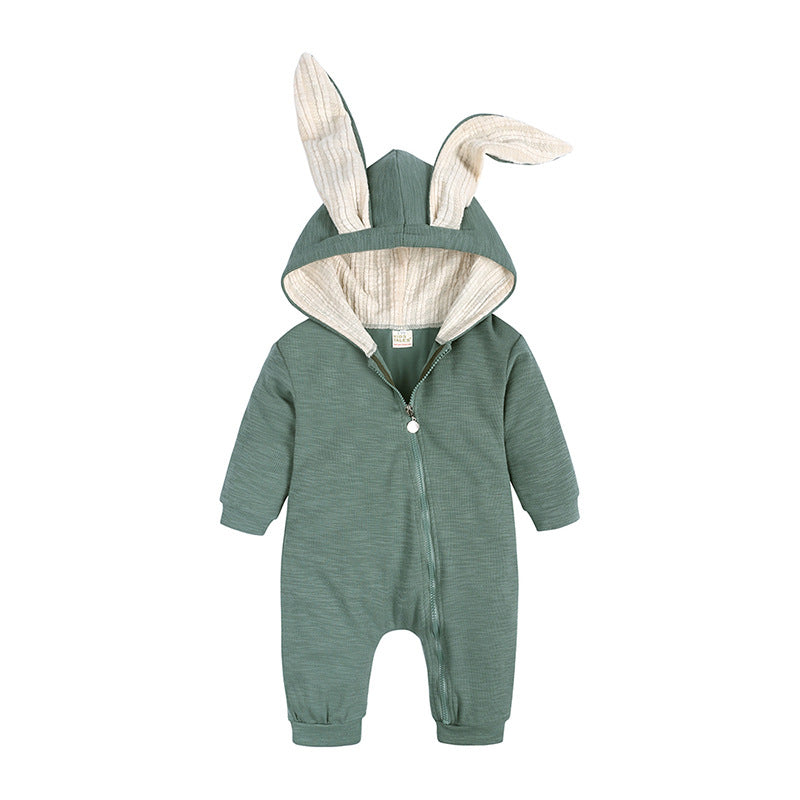 Baby Bunny Romper – Big-Eared Hooded Zip Onesie