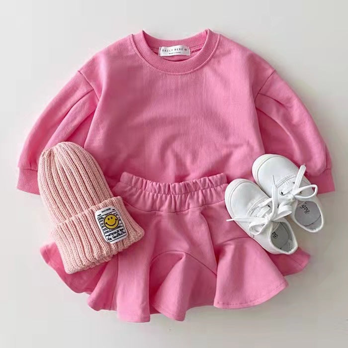 Korean Autumn Princess Set – Candy-Coloured Sweater & Ruffle Skirt (Girls)