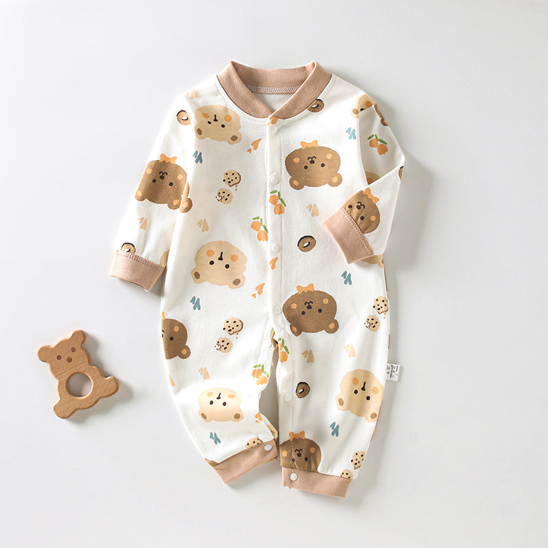 Newborn Long-Sleeved Cotton Onesie – Printed Crawling Outfit for Spring & Autumn