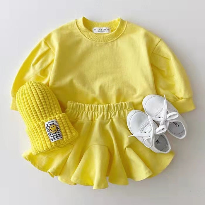 Korean Autumn Princess Set – Candy-Coloured Sweater & Ruffle Skirt (Girls)