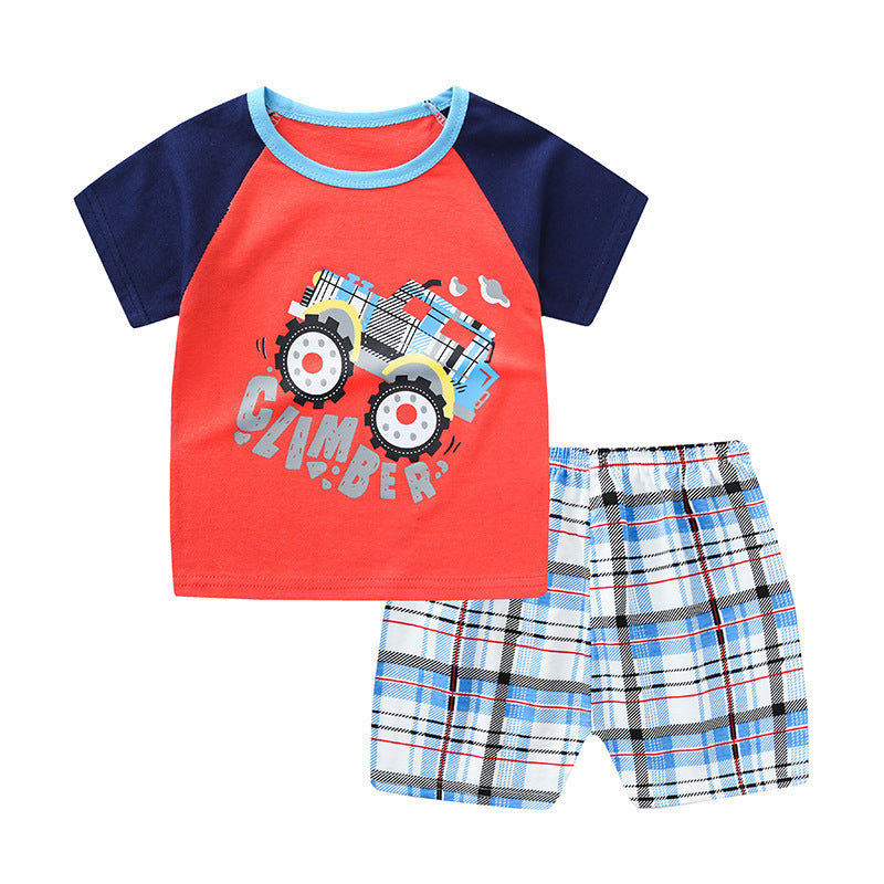 Cartoon Baby Summer Outfit – Unisex T-shirt & Shorts Set for Boys & Girls