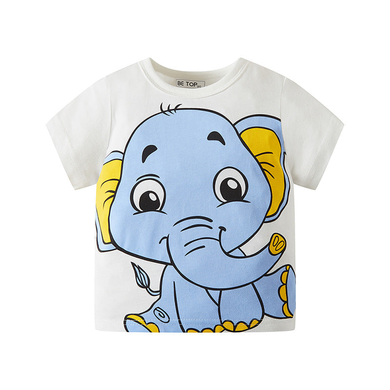 Cartoon Elephant Cotton T-shirt – Boys’ Short Sleeve Summer Shirt