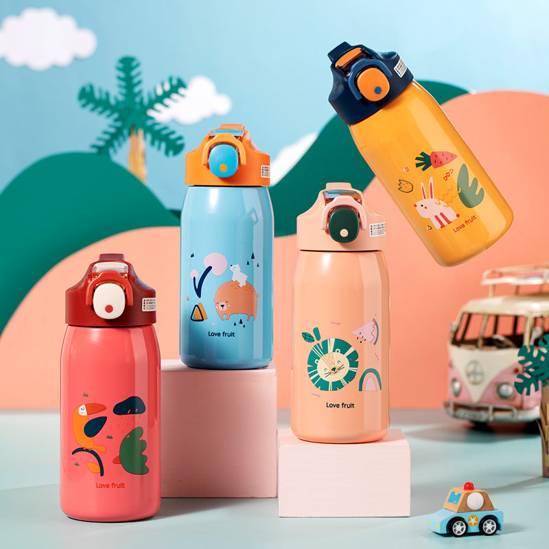 Cute Duckbill Spring-Lid Thermos Cup – 316 Stainless Steel Straw Cup for Kids & Students (Car-Friendly Design)