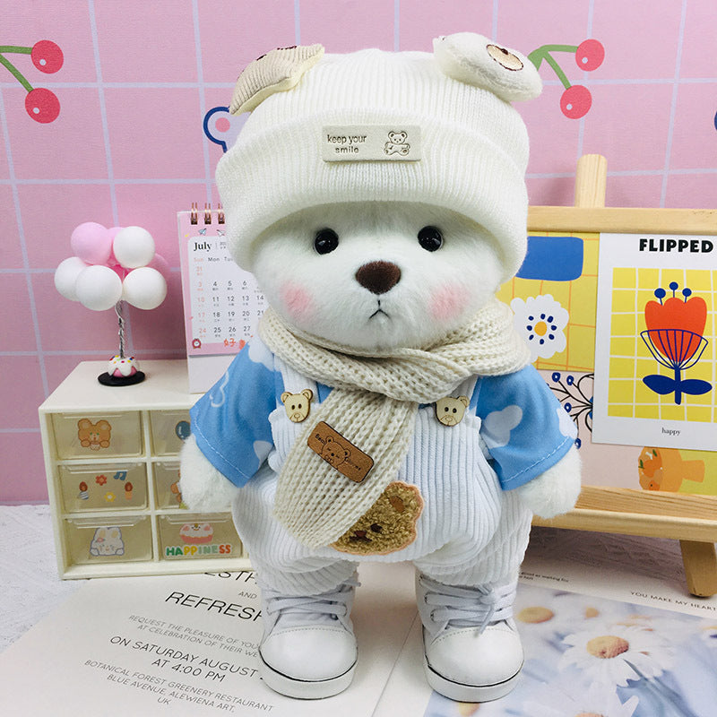 Handmade Jointed Bear Plush Doll – 30cm Soft Toy with Baby Clothes (Medium Size)