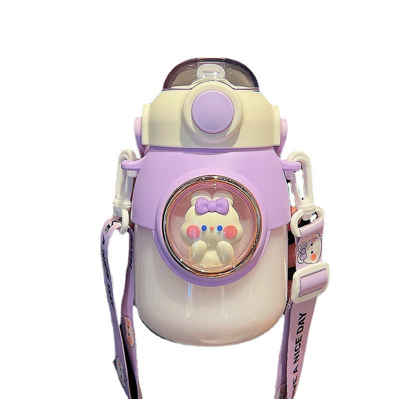 Cartoon Pot Belly Water Cup – Cute Straw Bottle for Girls | Large Capacity & Portable