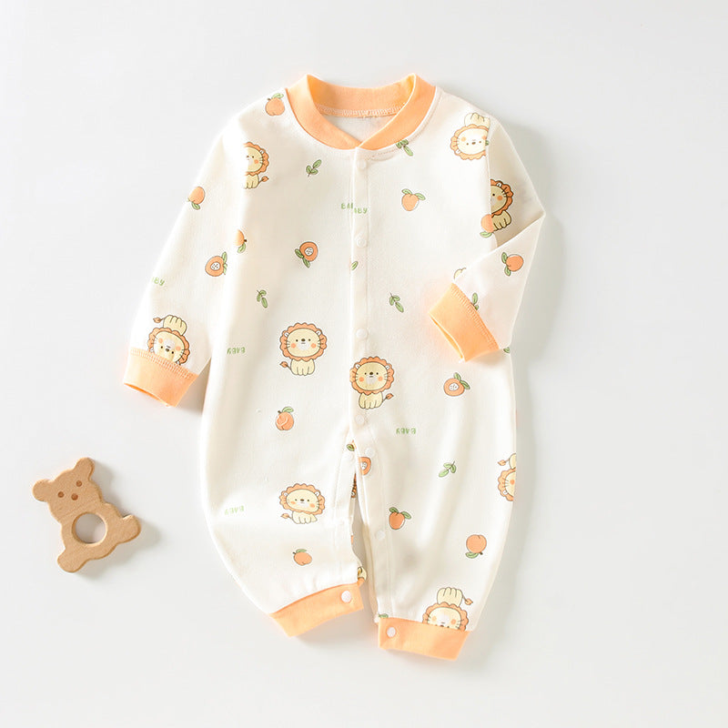 Newborn Long-Sleeved Cotton Onesie – Printed Crawling Outfit for Spring & Autumn