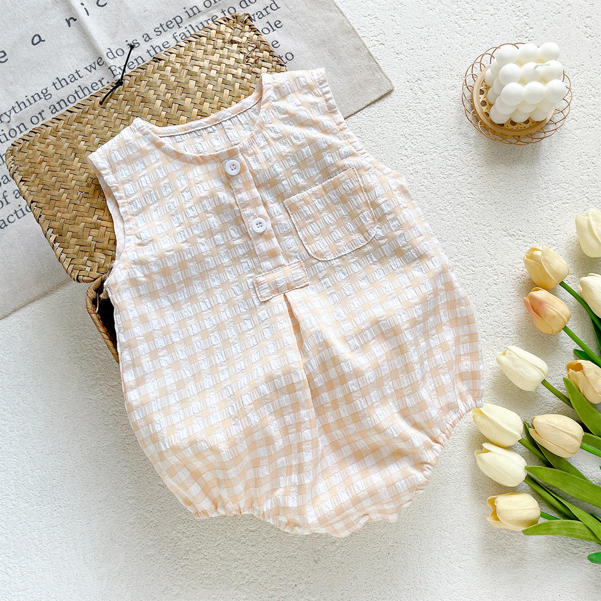 Sleeveless Plaid Baby Romper – Wrap Triangle Jumpsuit