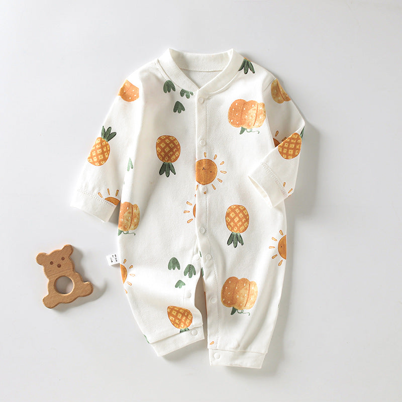 Newborn Long-Sleeved Cotton Onesie – Printed Crawling Outfit for Spring & Autumn