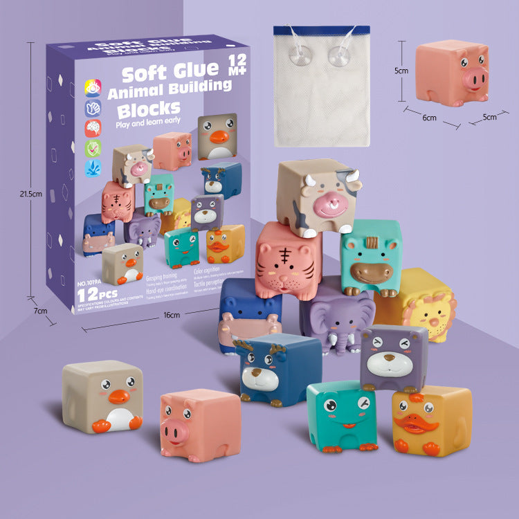 Soft Rubber Animal Building Blocks – Early Learning Puzzle Toy for Babies & Toddlers