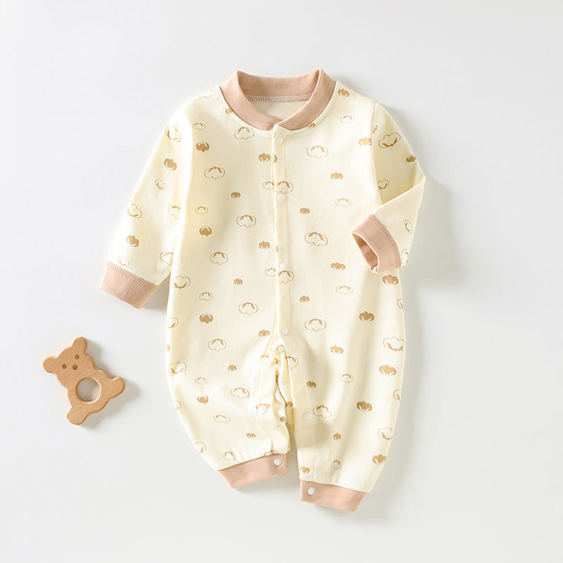 Newborn Long-Sleeved Cotton Onesie – Printed Crawling Outfit for Spring & Autumn