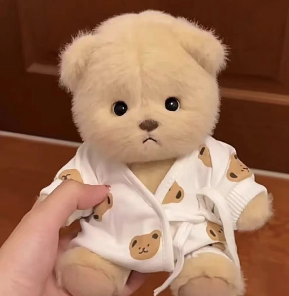 Handmade Jointed Bear Plush Doll – 30cm Soft Toy with Baby Clothes (Medium Size)