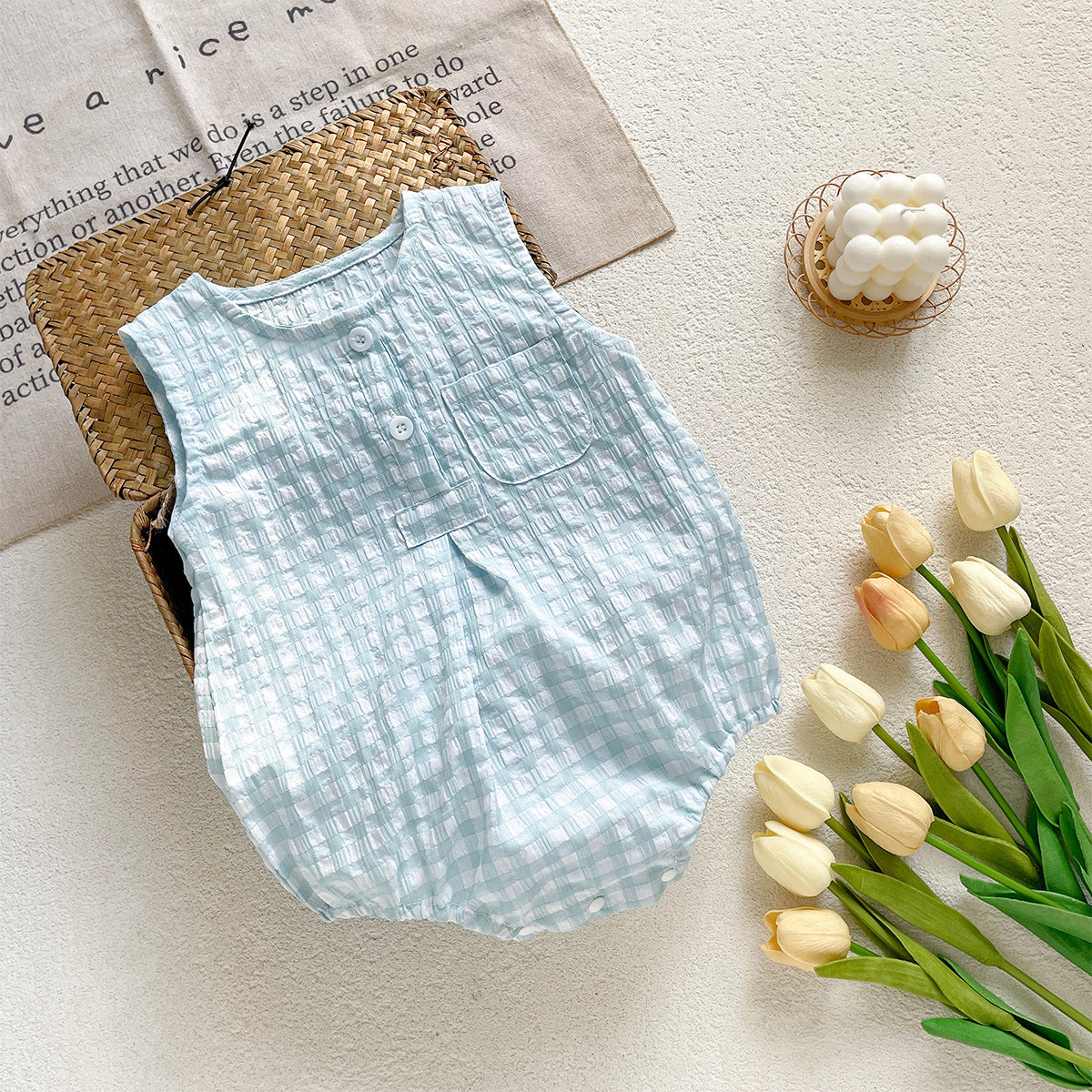Sleeveless Plaid Baby Romper – Wrap Triangle Jumpsuit