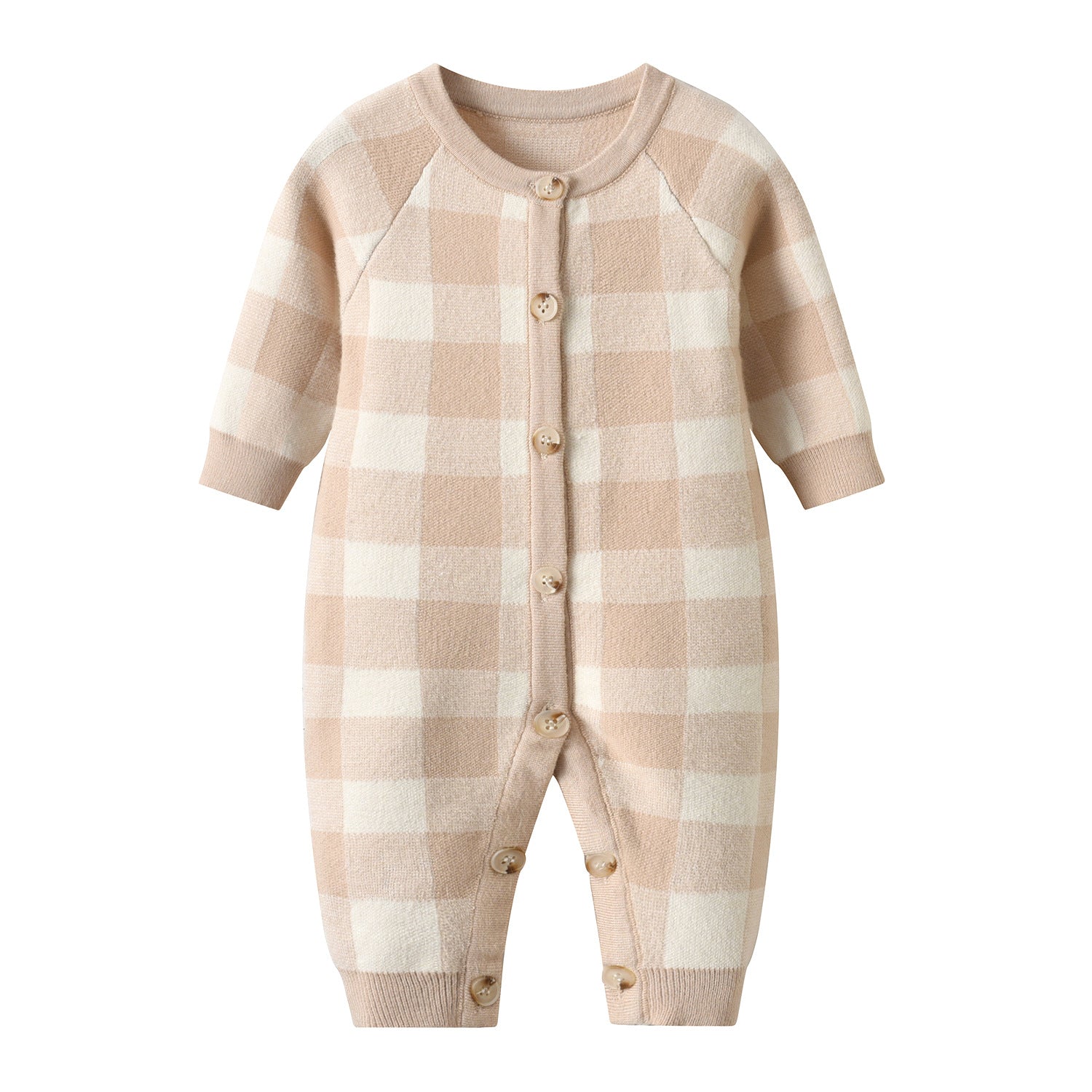 Checkered Knit Baby Jumpsuit – INS-Inspired Soft Core Yarn Romper for Spring & Autumn