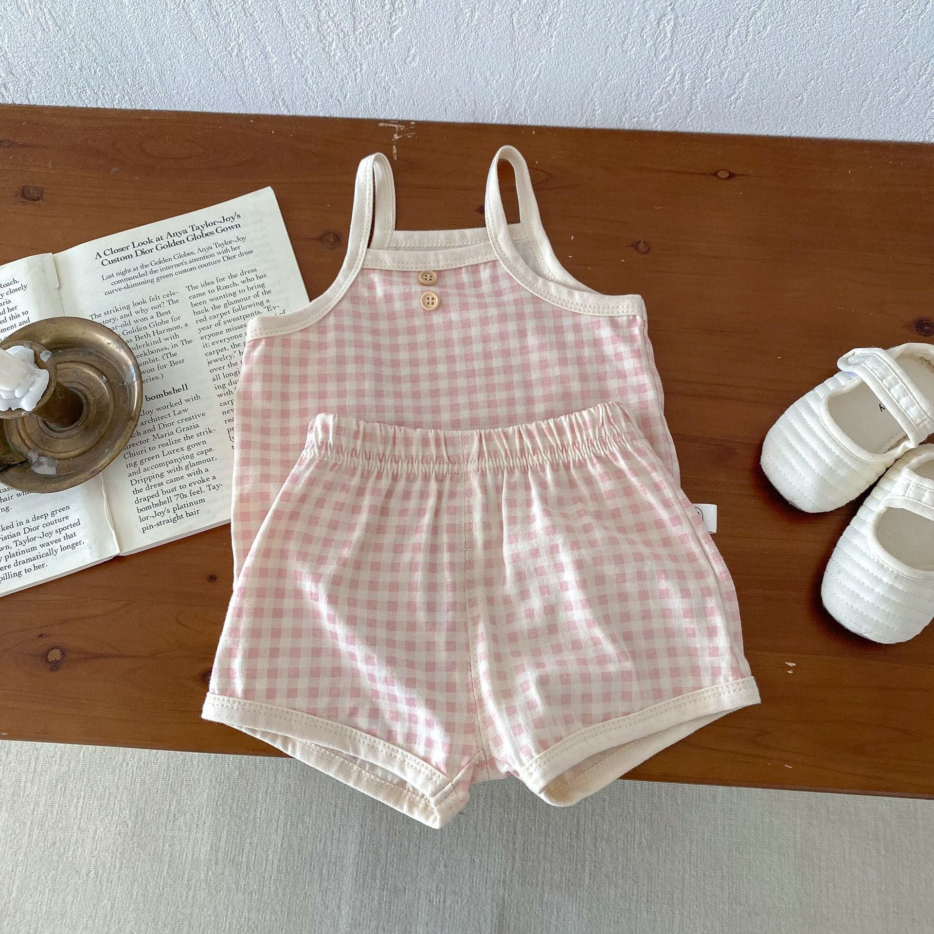 Baby Girl Plaid Two-Piece Summer Set – Korean Style (0–3 Years)