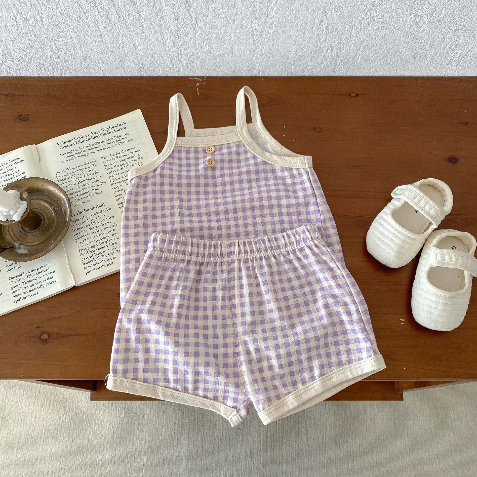Baby Girl Plaid Two-Piece Summer Set – Korean Style (0–3 Years)