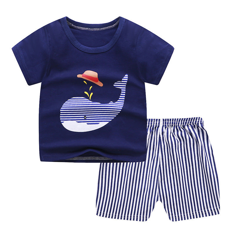 Cartoon Baby Summer Outfit – Unisex T-shirt & Shorts Set for Boys & Girls