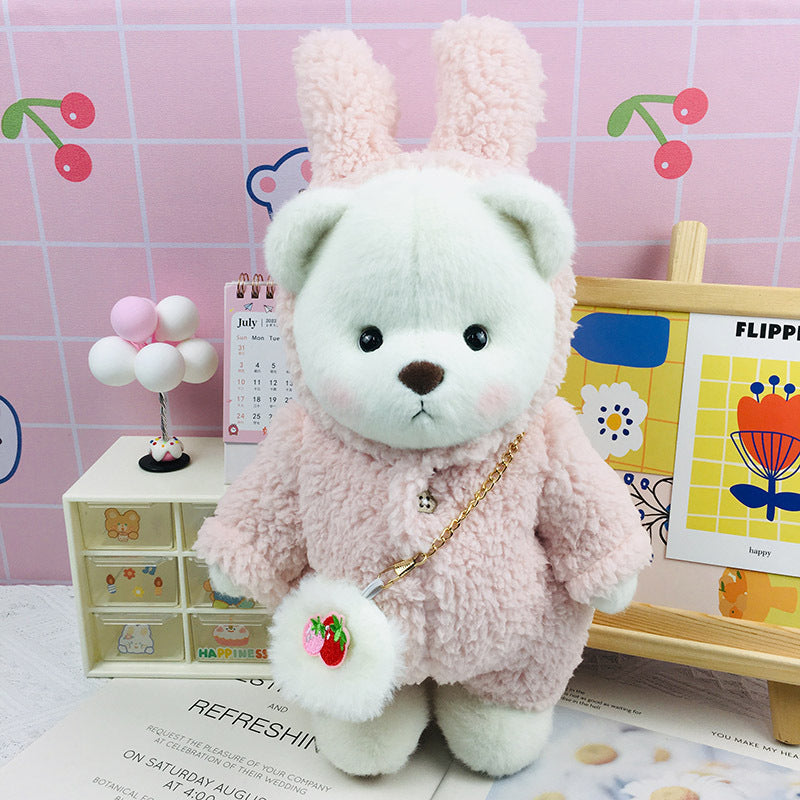 Handmade Jointed Bear Plush Doll – 30cm Soft Toy with Baby Clothes (Medium Size)