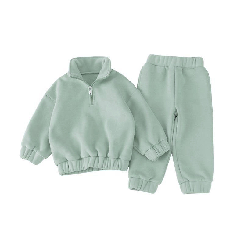 Korean Winter Fleece Set – High-Neck Zip Top & Jogger Pants (Unisex)