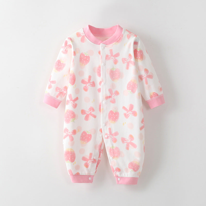 Newborn Long-Sleeved Cotton Onesie – Printed Crawling Outfit for Spring & Autumn