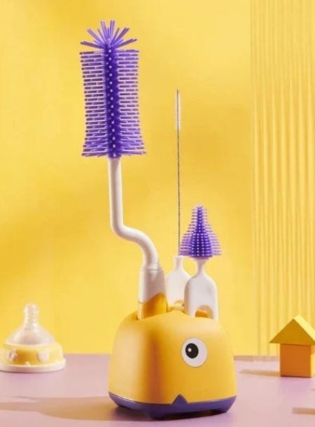 Silicone Baby Bottle Brush Set – With Straw & Pacifier Brushes + Storage Base
