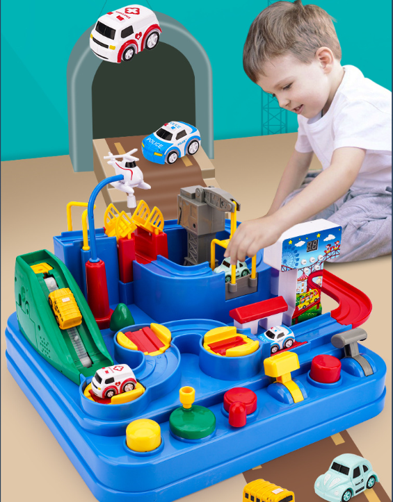 Car Adventure Track Set – Train, Parking Lot & Obstacle Course Toy for Kids