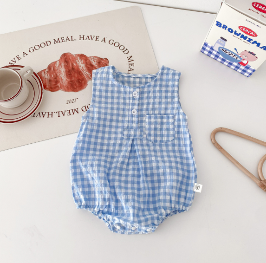 Sleeveless Plaid Baby Romper – Wrap Triangle Jumpsuit