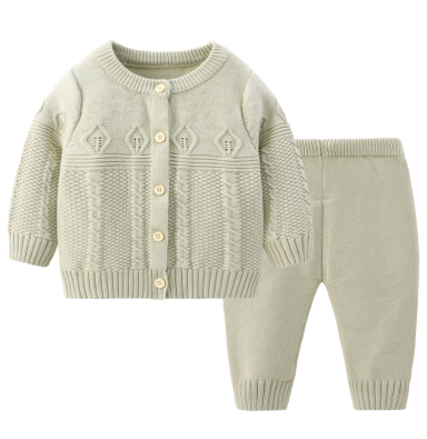 Baby Autumn Outfit – New Set with Jacket, Warm Split Design, Solid Color Round-Neck Cardigan Sweater (Spring & Autumn)