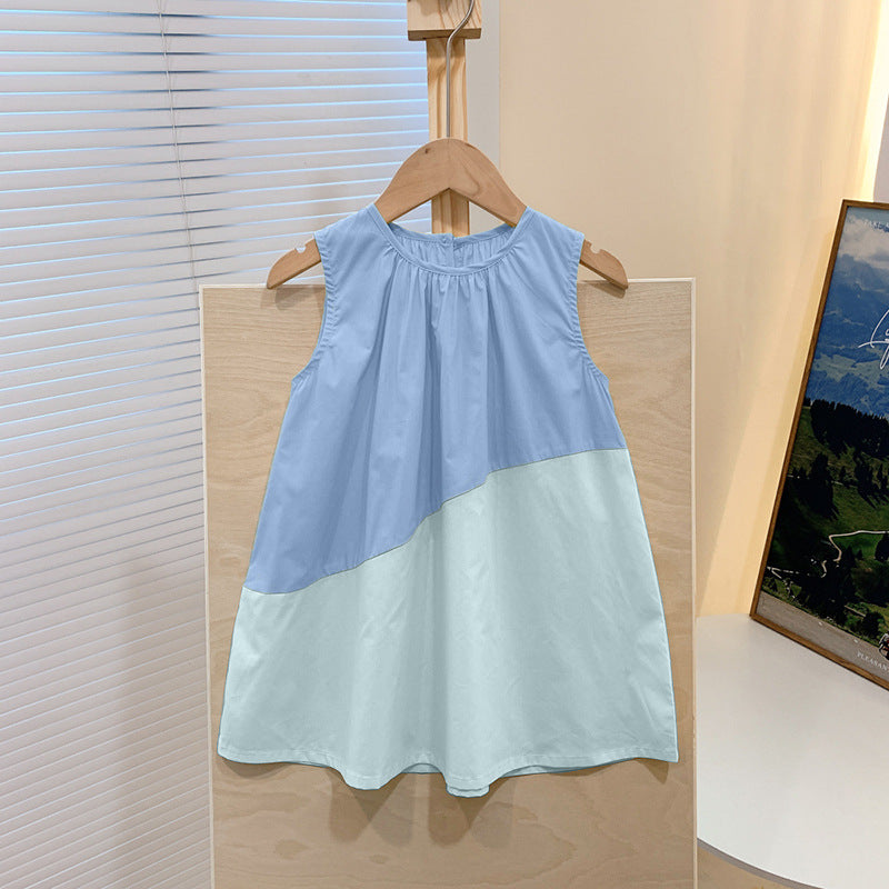Color Block Sleeveless Dress – Lightweight Loose-Fit Summer Dress for Girls