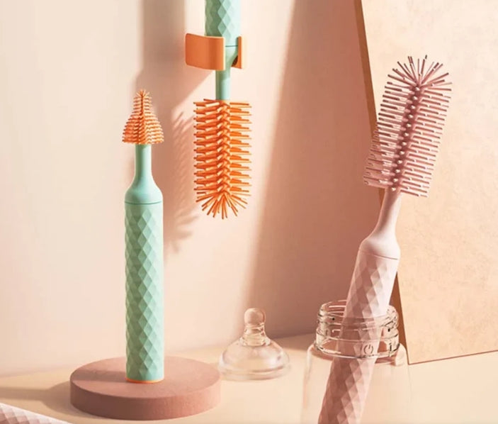 Electric Baby Bottle Cleaning Brush Set – 360° Rotating Brush with Nipple & Cup Attachments