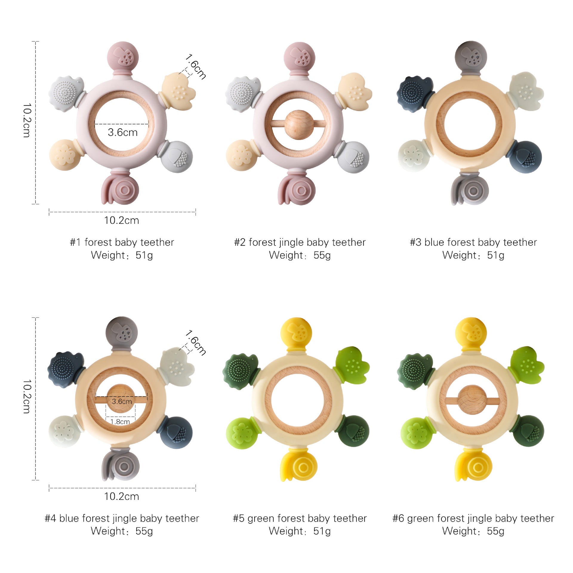 Forest Animal Silicone Teether – Musical Soothing Rattle & Anti-Hand-Eating Toy for Babies