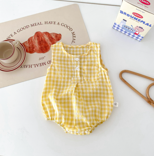 Sleeveless Plaid Baby Romper – Wrap Triangle Jumpsuit