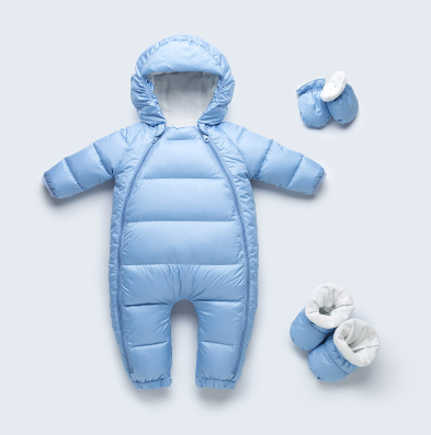 Baby Down Jumpsuit with Hoodie – Thick Wool-Lined Outdoor Romper (Unisex)