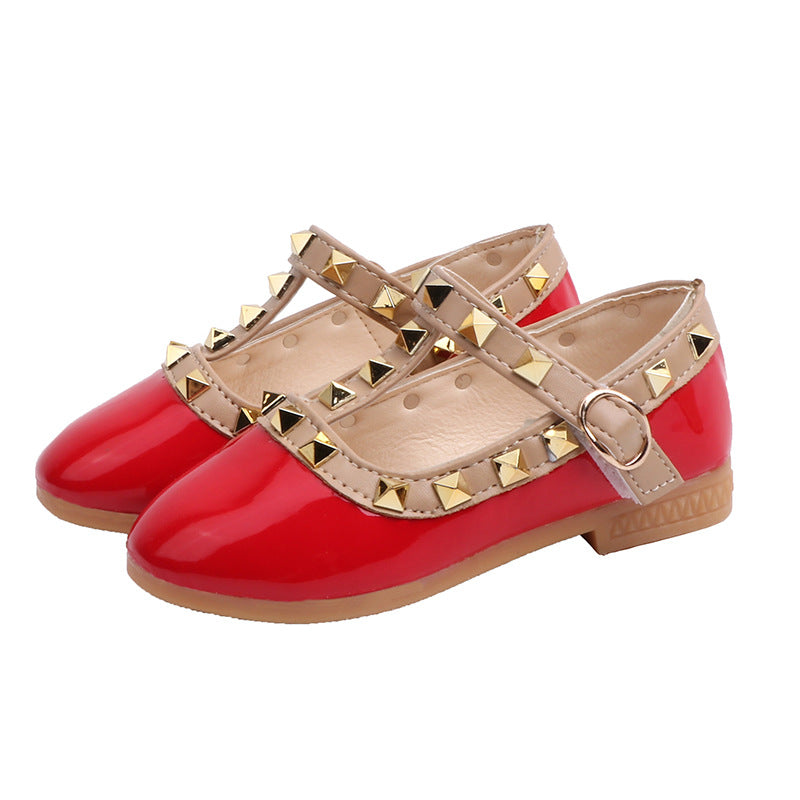 Girls’ Princess T-Strap Flats – Rivet Detail | Elegant Shoes for Spring, Summer & Autumn