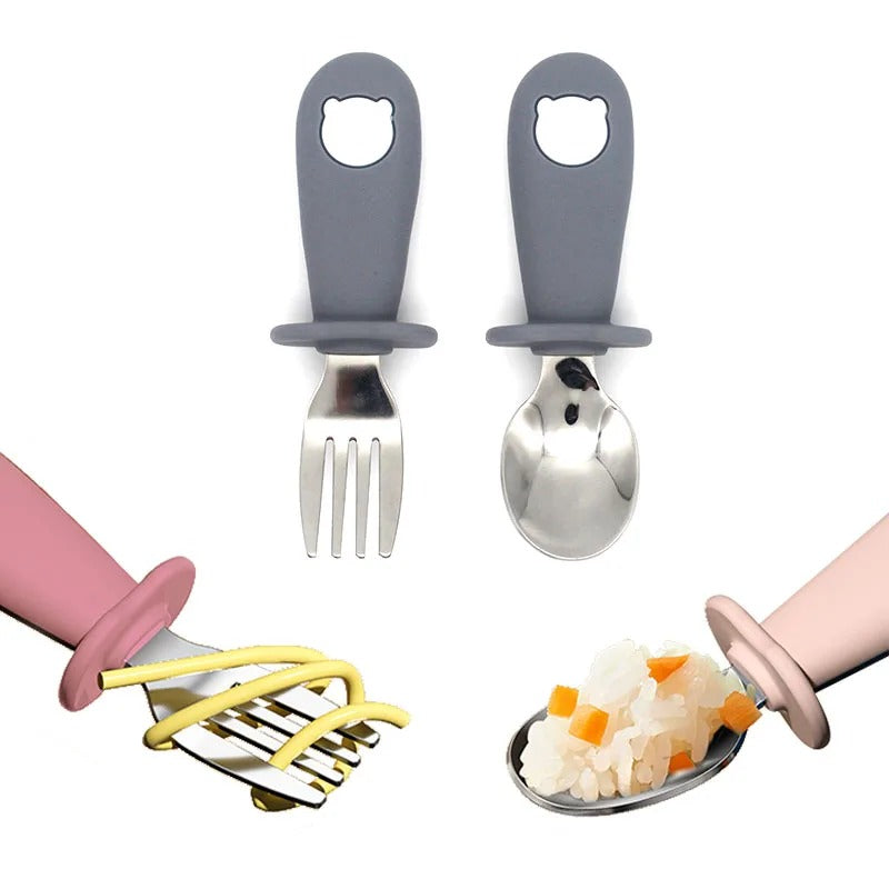 Cartoon Baby Tableware Set – Stainless Steel Fork & Spoon for Toddlers