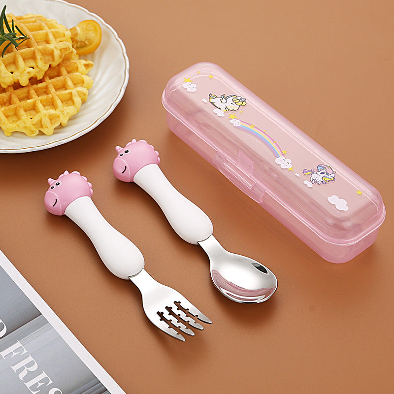 Dinosaur Stainless Steel Kids Tableware Set – Spoon, Fork & Training Chopsticks