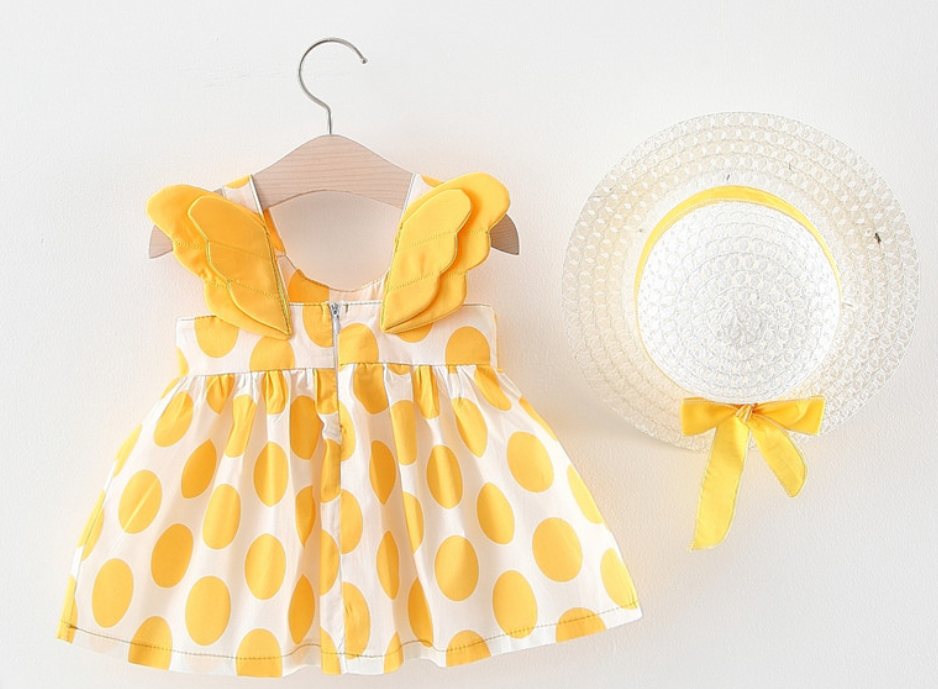 Summer Polka Dot Princess Dress – Wing Sleeve Beach Dress for Girls