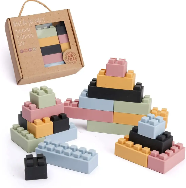 Soft Silicone Baby Building Blocks – Montessori Sensory Toy Set (1–3 Years)