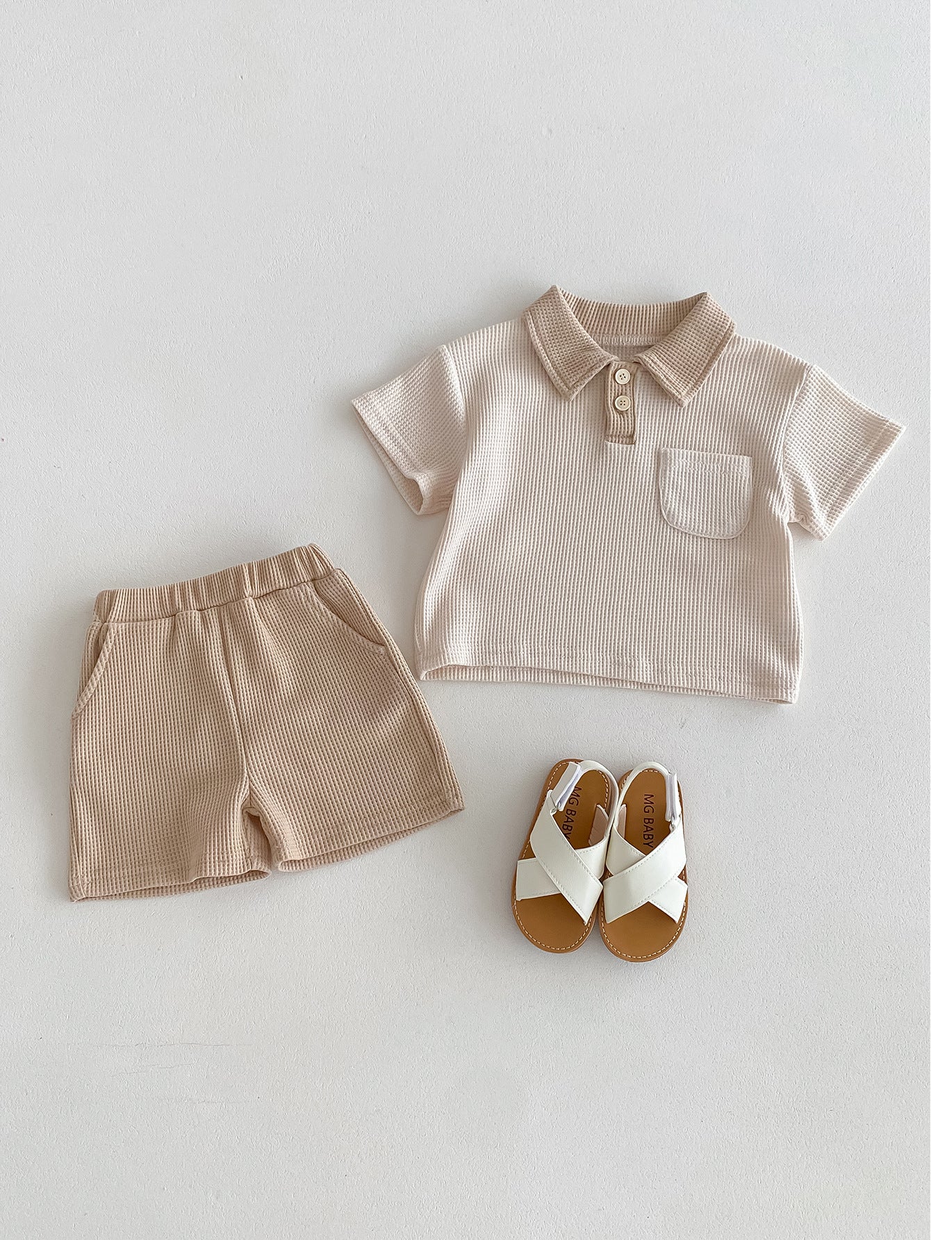 Summer Baby Boy Clothing Set – 2-Piece Outfit with Turn-Down Collar T-Shirt & Shorts